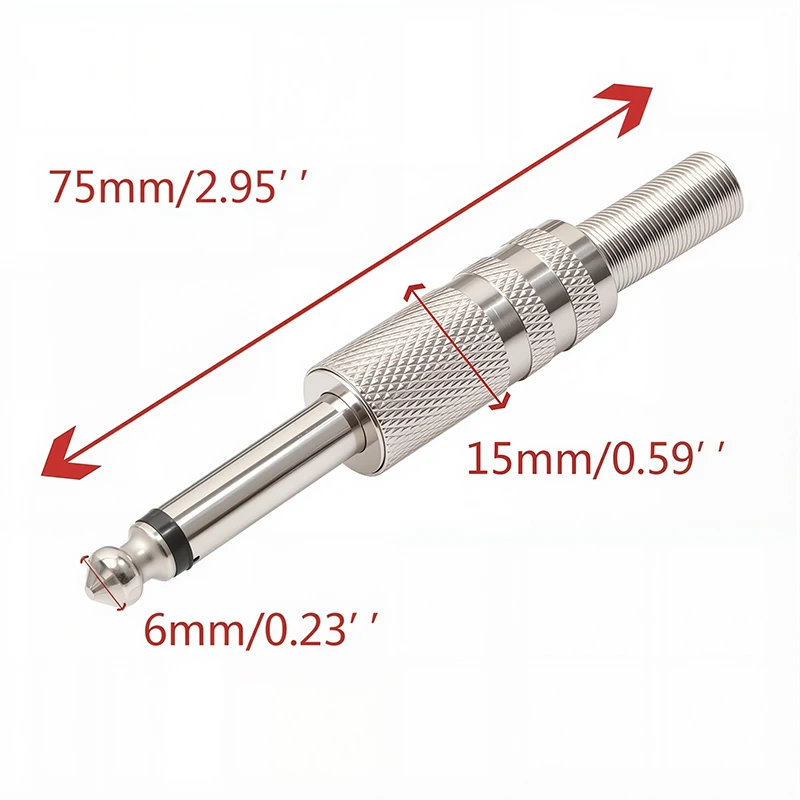 5PCS 6.35mm/6.5mm 2Pole Mono Amplifier Plug 6.35 Stereo Metal Microphone Jack Plug-in Audio Connector for KTV