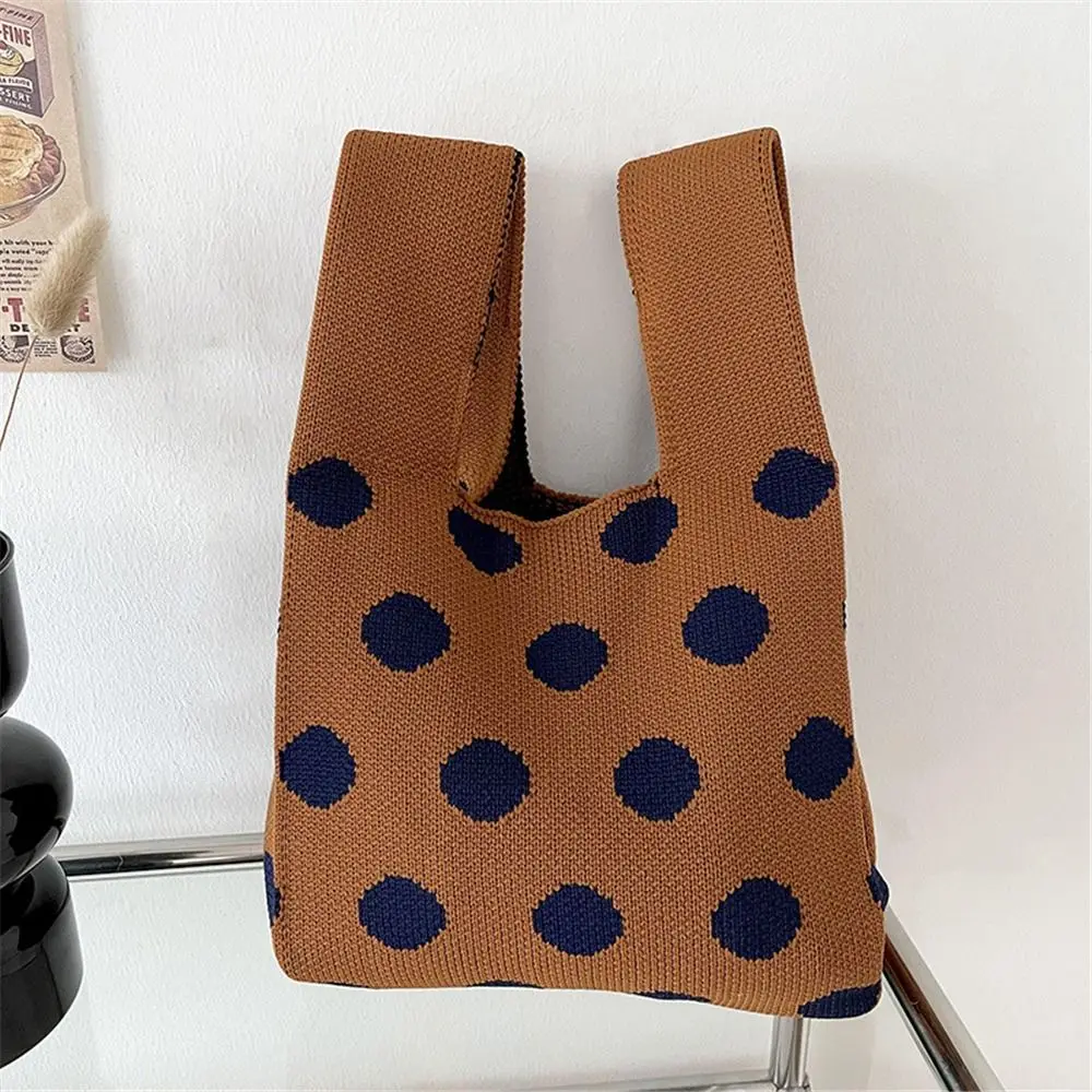 Fashion Handmade Dot Knitted Handbags Women Minimalist Knot Wrist Bag Casual Tote Bag Girls Reusable Shopping Bags underarm bag