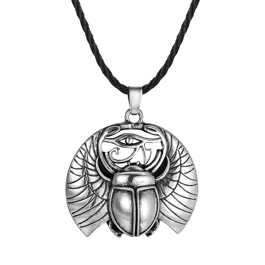 Vintage Eye of Horus Egypt Protection Pendant Abalone Shell Bug Wildlife Necklace Scarab Woodland Animal Charm Jewelry