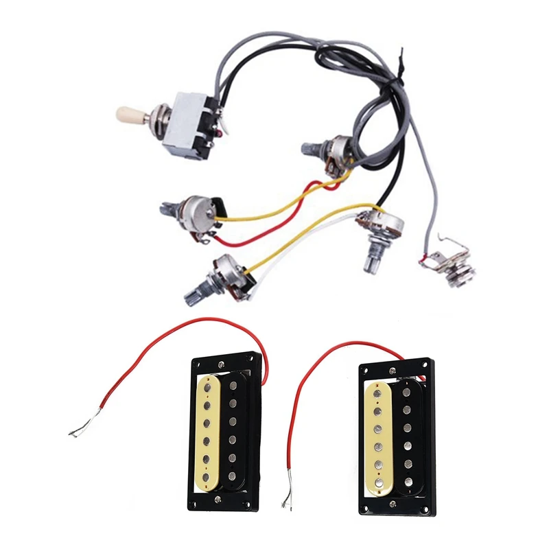 2Pcs Zebra Faced Humbucker Double Coil Pickups Electric Guitar & 1Pcs Guitar Wiring Harness Prewired 2 Volumes 2 Tones 4-500K Po