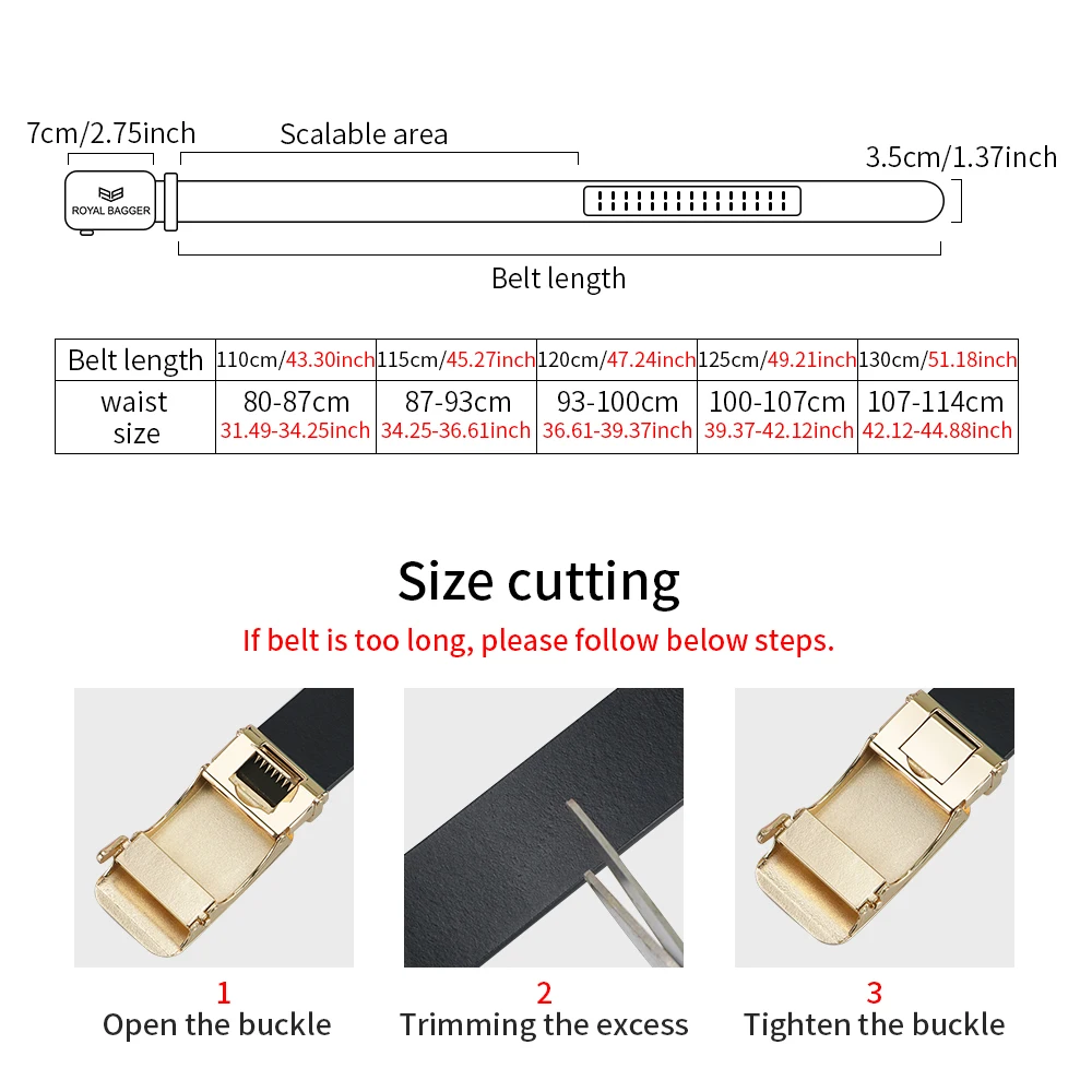 Royal Bagger Men's Genuine Leather Ratchet Belt for Dress & Casual Wear, Trim-to-Fit Design, Elegant Gift Box 01