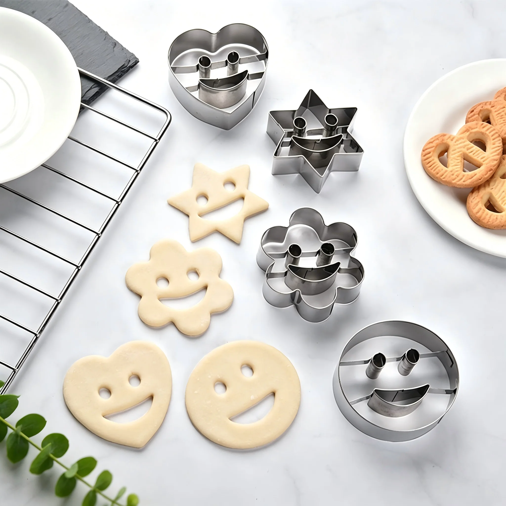 4PCS Fun Face Cookie Cutters Set, Food Grade Stainless Steel, Snack Mold, For Fruit Sandwich Cheese, Kids Home Baking Use
