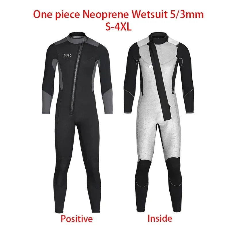 5/3mm  Neoprene CR Wetsuit Men Jumpsuit Scuba Diving Suit Plush Lining Dive Winter Spearfishing Swimsuit Plus Size 3xl 4xl