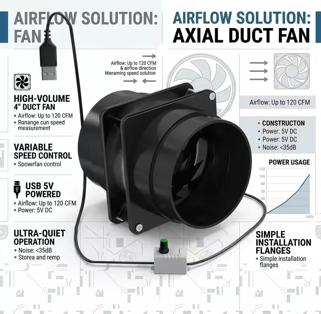 

USB Adjustable Speed Solder Smoke Absorber ESD Fume Extractor Fan Pipe Duct Exhuast Fan with 1M Pipe Tub Ventilation Fan