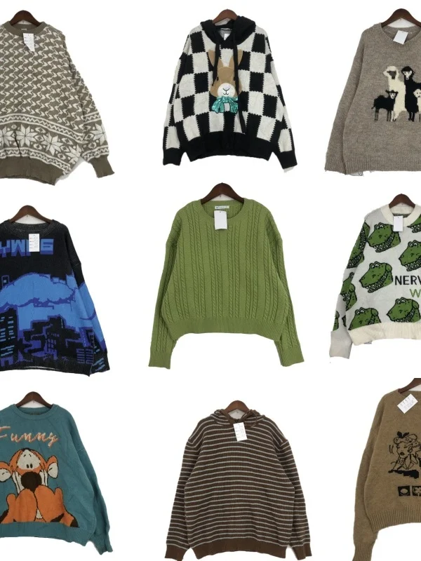 

Vintage Women's Woolen Knitted Sweater Winter Warm Fce Netie Cartoon Embroidery Street Sle Straight Fit Long Sve