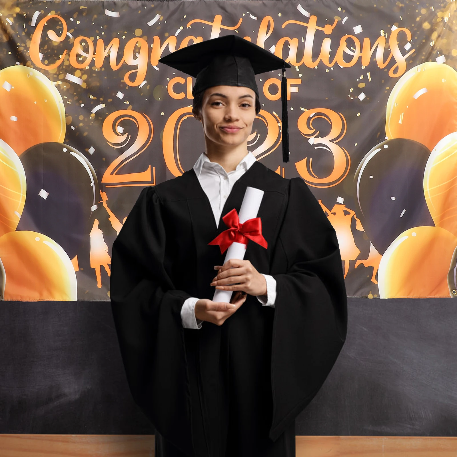 

Graduation Backdrop 2023 Lightweight Polyester Material Photo Prop Decorative Banner Grad Party Background Studio