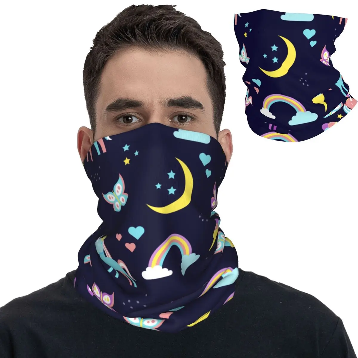 Cartoon Rainbow Unicorn Bandana Neck Cover Printed Balaclavas Wrap Scarf Multifunctional Headband Outdoor Unisex Adult Windproof