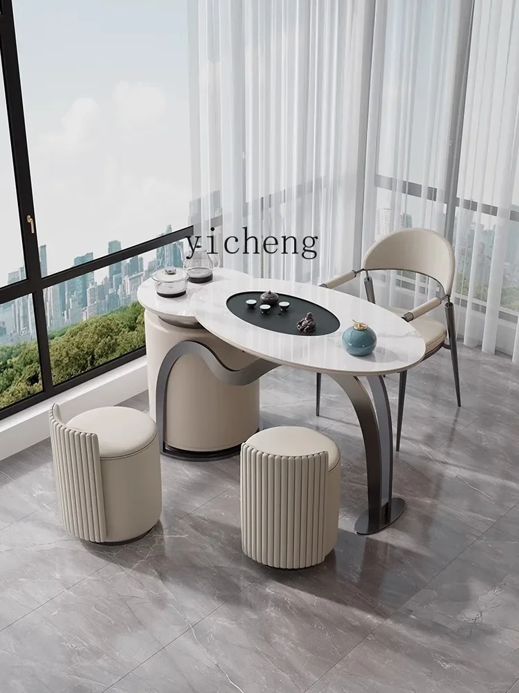 

TQH Light Luxury Stone Plate Table-Chair Set Tea Making Table Modern Simple High Household Small
