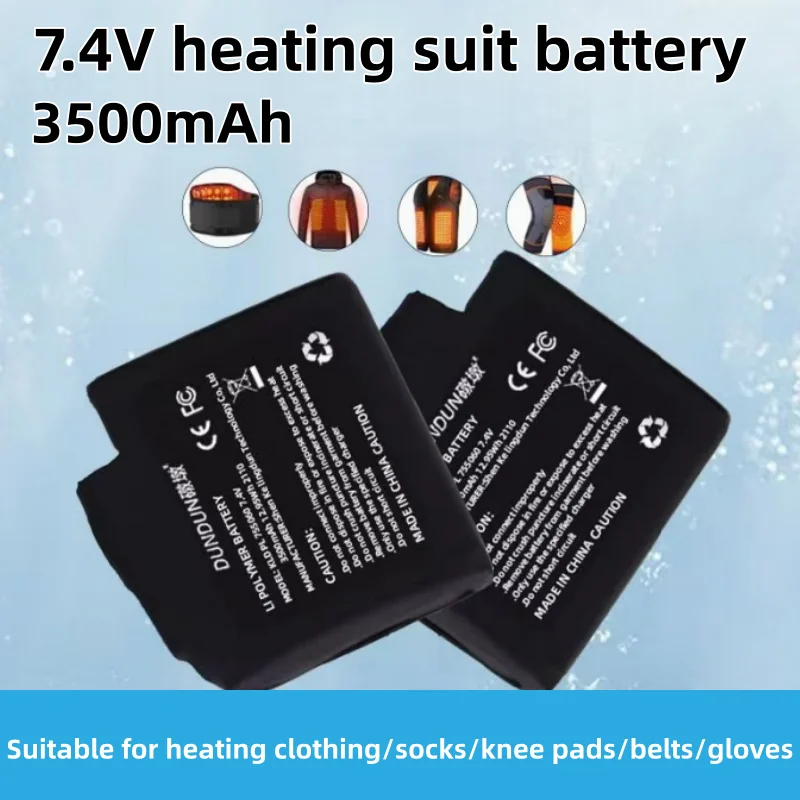 100% New Heated Gloves Battery 7.4V 3500mah Polymer Lithium Battery for Heating Vest, Socks, Winter Antifreeze Heating Battery