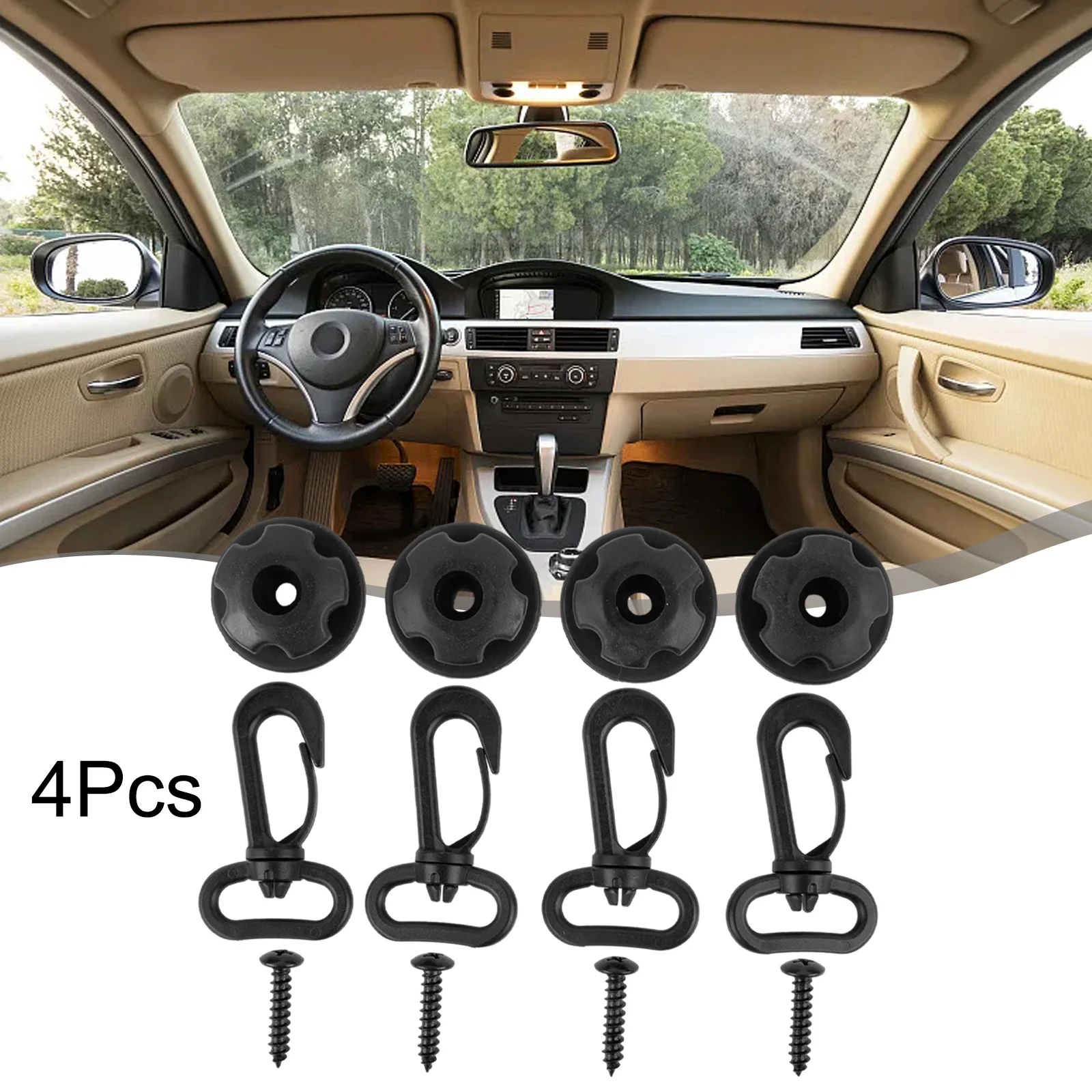 Interior Trim Hooks 4pcs Black Car Accessories Car Trunk Hook Cargo Net High Viscosity Mount Set Storage Organizer