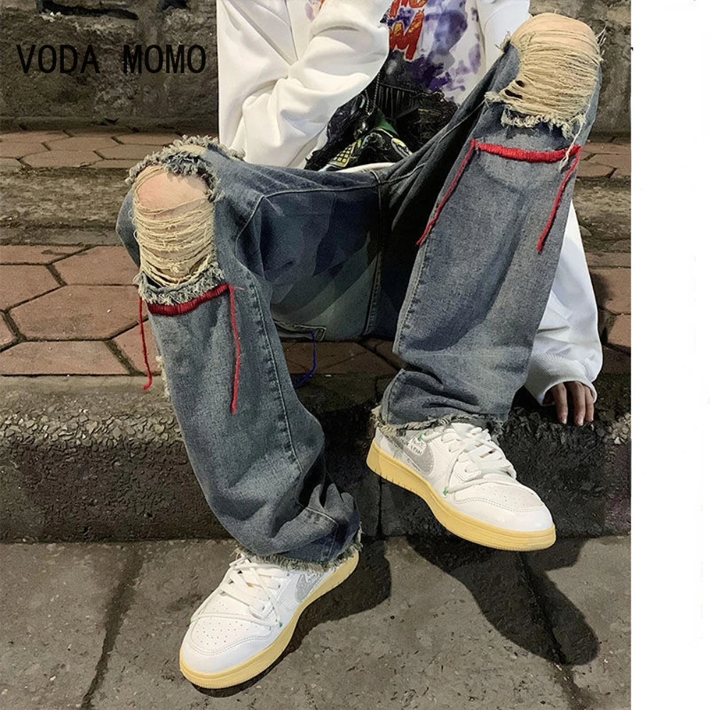 

Loose Straight Men Jeans ripped Man Jeans for men Pants for boy Casual Baggy hip hop Men's Women's jeans Neutral Denim Trousers