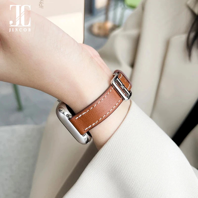 

JINCOR Apple Watch Band For Iwatch Series 10 9 8 7 6 Popular Women Genuine Leather Single Tour Strap 41MM 45MM 42mm 46mm Belt