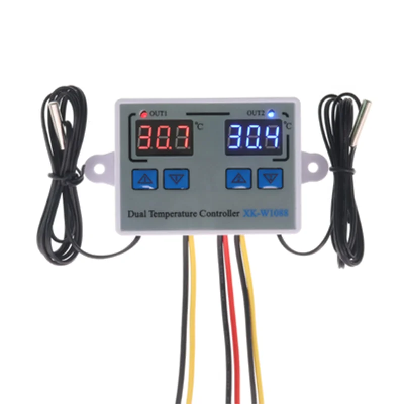 XK-W1088 Dual Temperature Controller Microcomputer Digital Thermostat Regulator Adjustable Temperature Switch Control 10A W1088