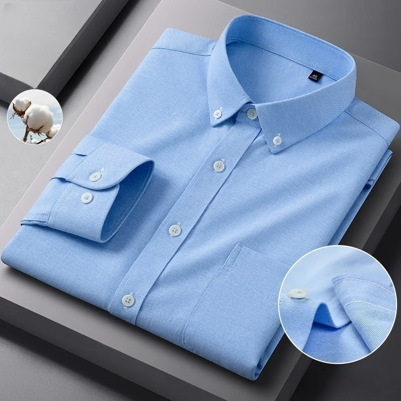 

100%Cotton Men's Oxford Shirt Long Sleeved For Male Comfort Breathable Classic Regular Fit Casual Social Shirts Men Clothing