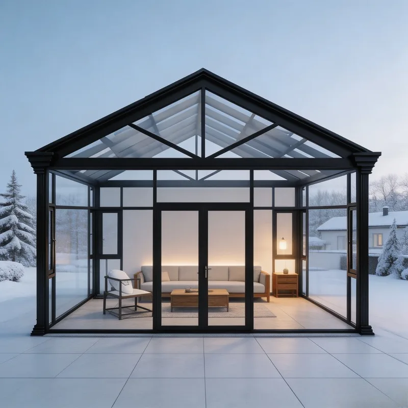 Glass Room Sunroom Aluminum House Outdoor Conservatory Double Tempered Glass Insulated Sun Room for Courtyard Use Work