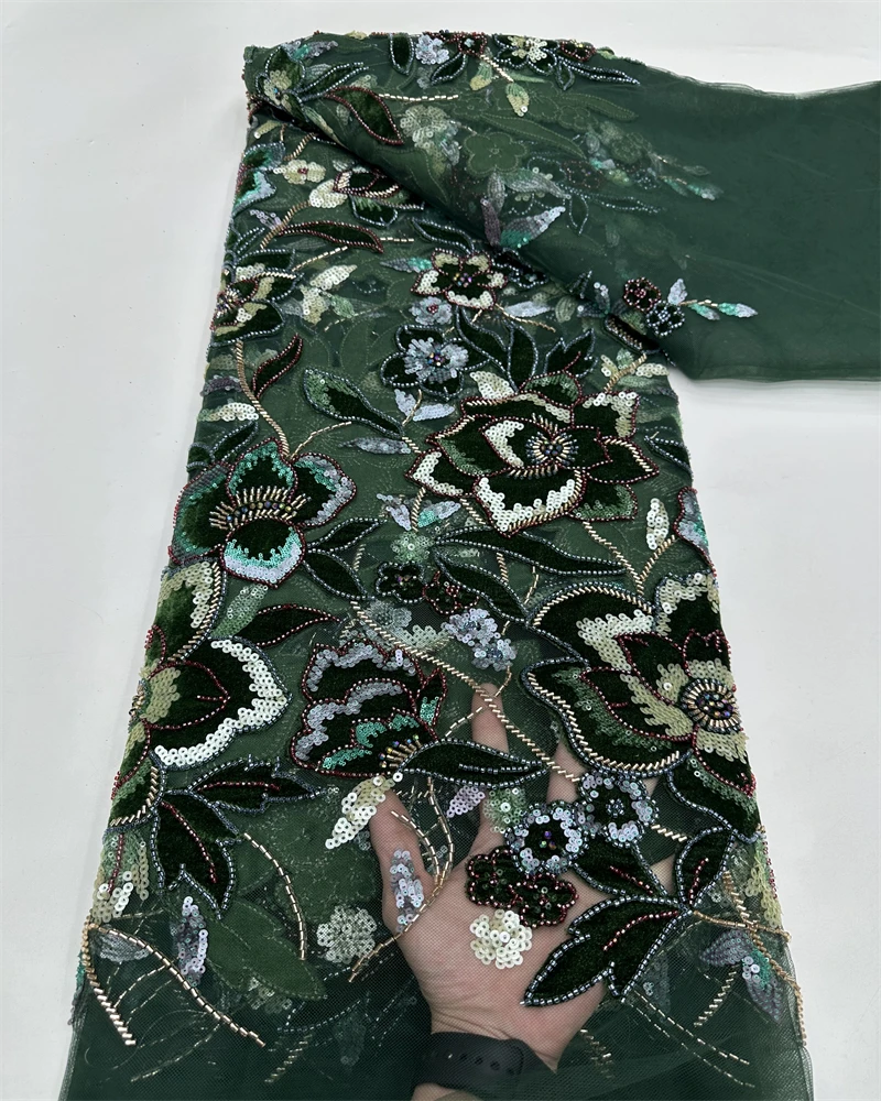 

Роскошная бархатная кружевная ткань с бисером, высокое качество, нигерийская кружевная ткань с бисером, модная африканская кружевная ткань с блестками для женщин