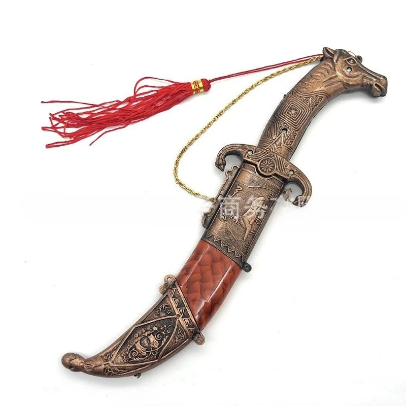 Cuchillo curvo con forma de cabeza de caballo de 32cm/12,6 pulgadas, adornos artesanales de Metal, espadas decorativas, colecciones de hojas sin cortar, exhibiciones de escritorio