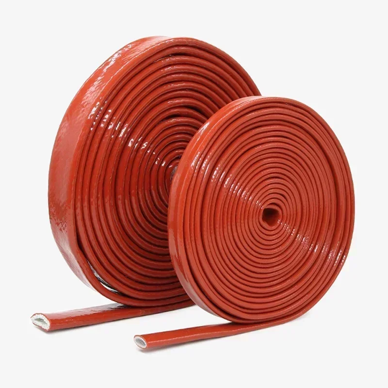 1/2/5m Silicone Fiberglass Tube Coated Glass Fiber Braided Fireproof Sleeve Fire Retardant Case High Temperature Cable Sleeving