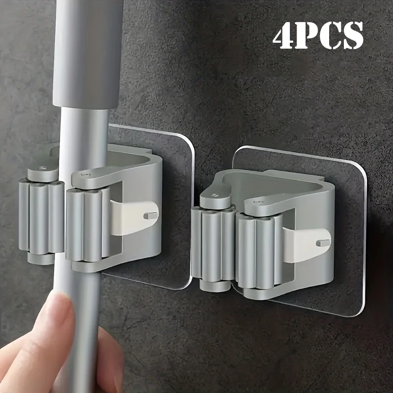 2/4pcs Mop Broom Holder Household Storage Rack Adhesive Hooks Wall Mounted Mop Organizer Holder Brush Broom Hanger Organizer