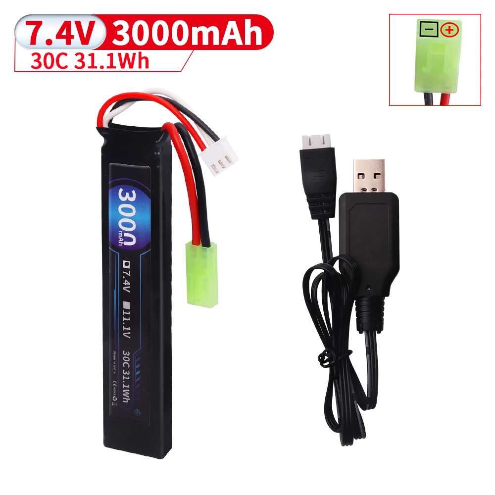 Водяной пистолет Airsoft 7,4 В 2S 30C 452096 3000 мАч LiPo аккумулятор T/TIMA/XT30/SM Разъем для Airsoft BB Air Pistol Электрические игрушки Запчасти для пистолетов