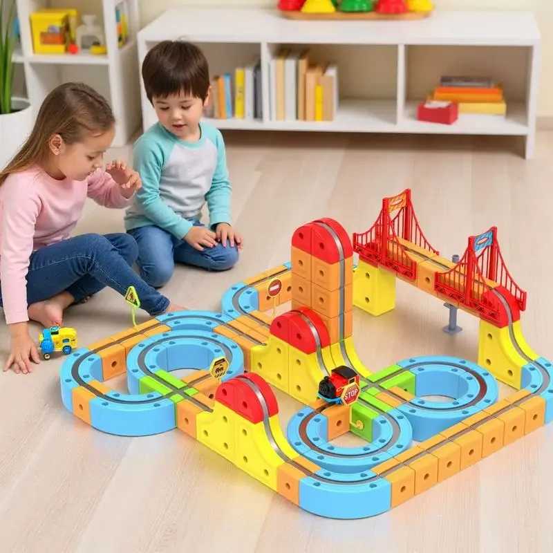 Kinderen Educatief Elektrische Magnetische Levitatie Treinspoor Kubus 3d Jongen Diy Magnetische Montage Speelgoed Trein Auto Verjaardagscadeautjes