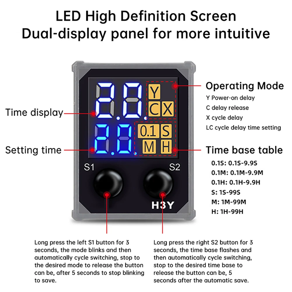 H3Y-4 LCD Display Delay Relay DC12V DC24V AC220V Power-on Delay Controller Time Relay Electronic Timer Relay with Base Socket