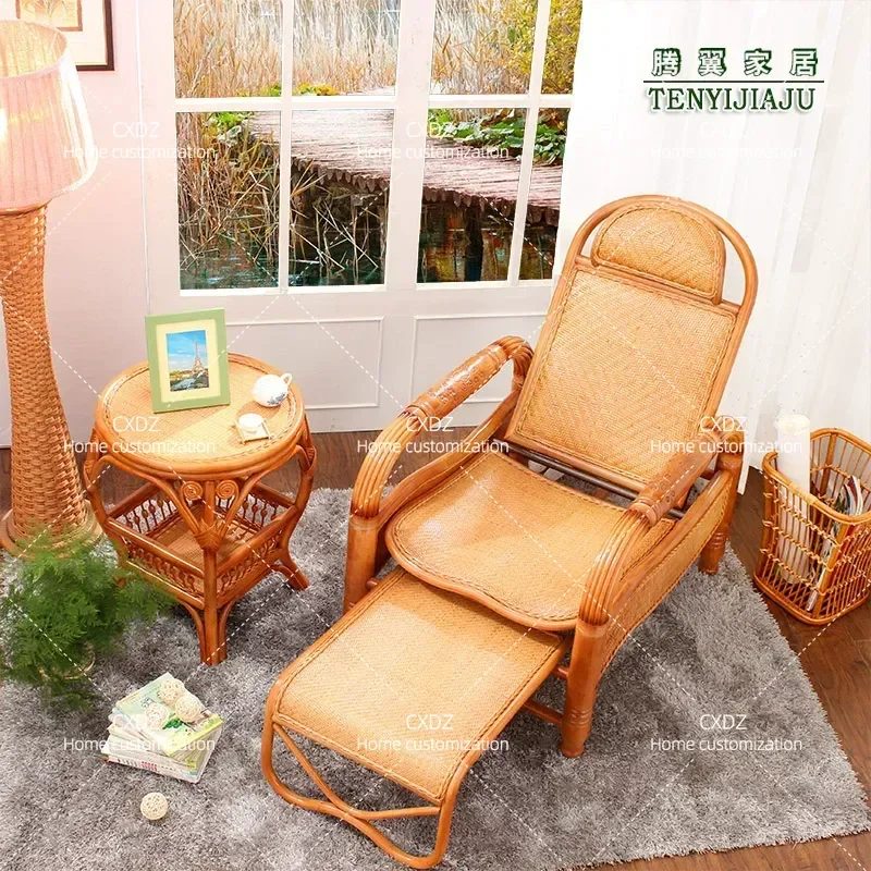Natural Rattan Rocking Chair Folding Recliner for Elderly Balcony Lounge Sofa Household Leisure Lazy Free Chair for Lunch