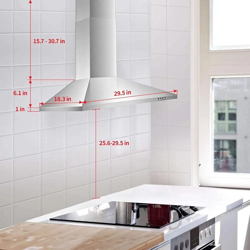 Wall Mount aço inoxidável Gama Hood, Fogão Vent Hood, Ductless ou conversível, 30 em