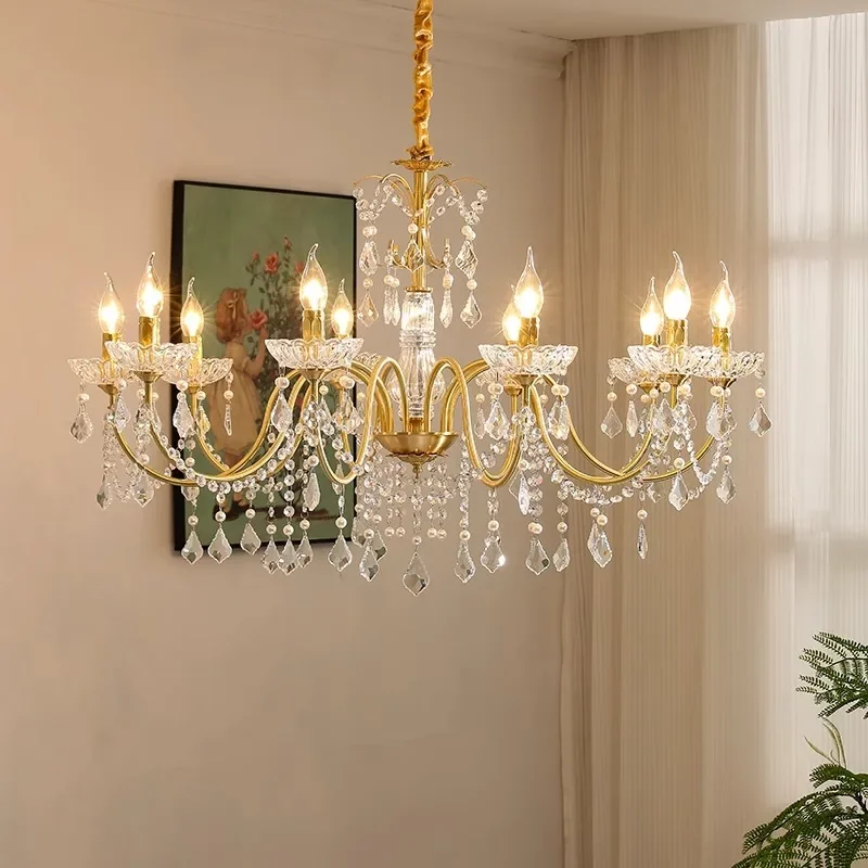 

American Living Room E14 Chandeliers Light Luxury Dining Room Candle Pendant Lights Crystal Luminarias Lighting Indoor Lamp