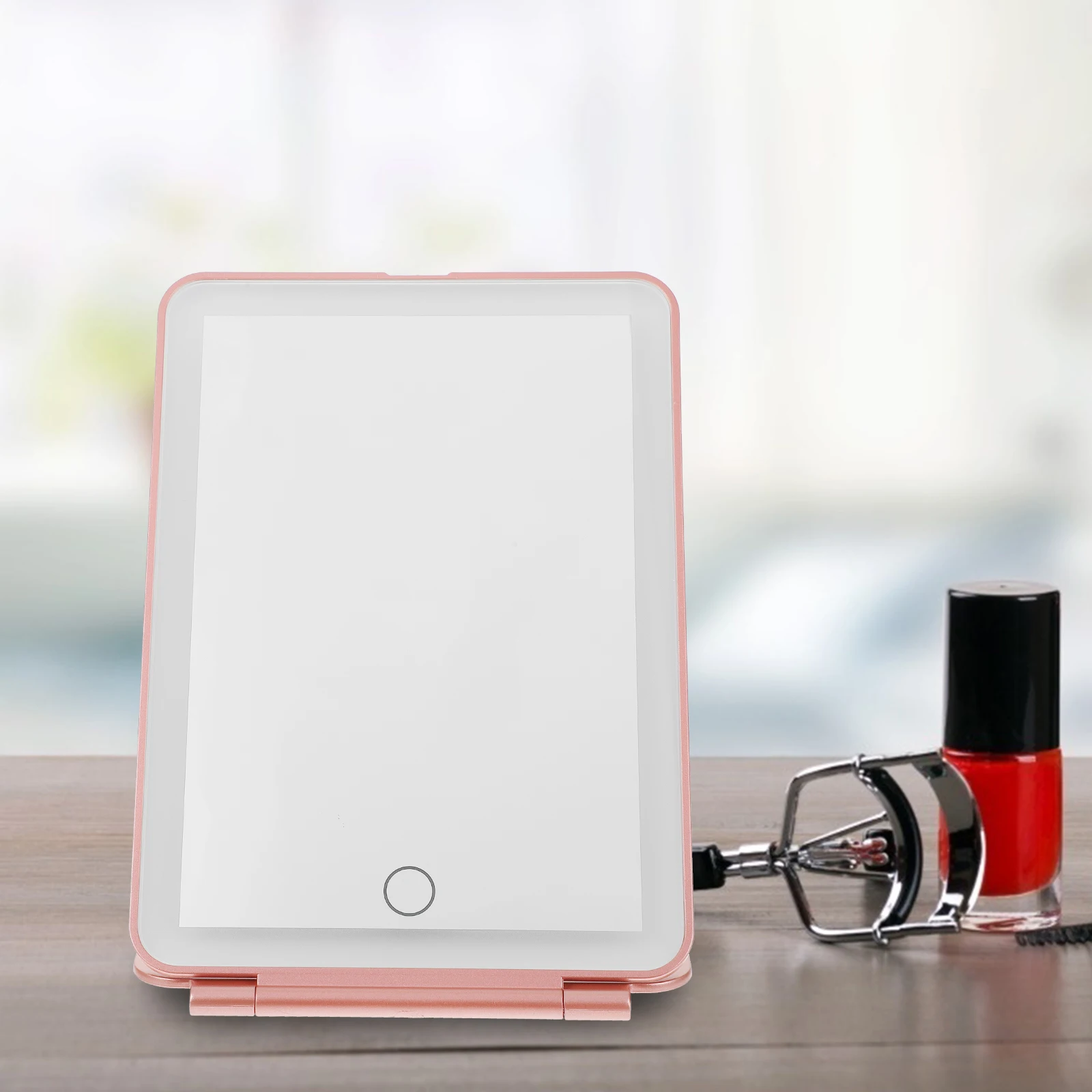 

1set Portable LED Led Light Mirror 19 35x13x1 37cm Pink Foldable Rechargeable Travel Mirrors Women Mirror for Women Gifts