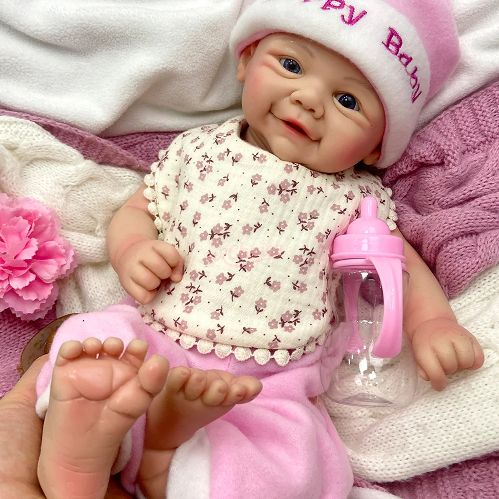 Adorable 17Inch Washable Newborn Bebe Girl/Boy Handmade Painted Silicone Reborn Baby Doll Spain Artist Realistic Blue Eyes Doll