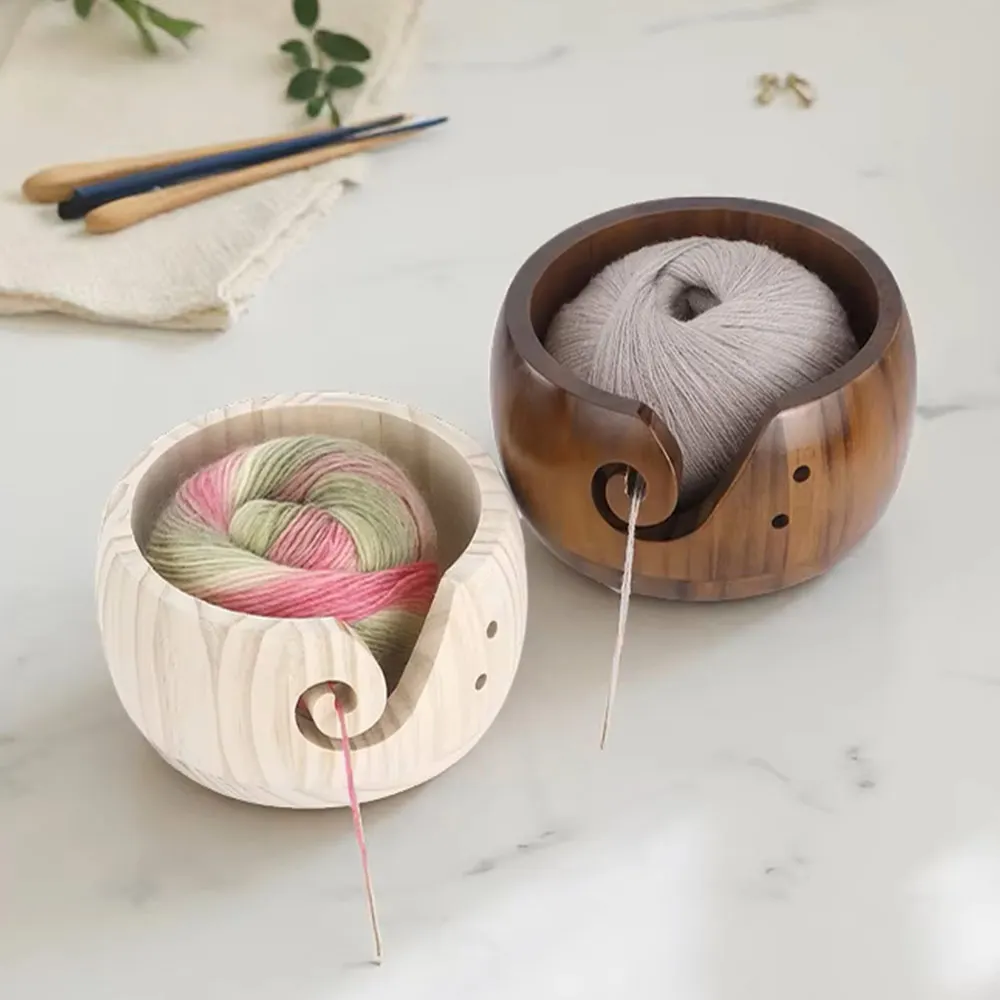 Holzschale für Strickgarn-Aufbewahrung, Rundes Häkel-Finish-Garn, DIY-Prozess, Woll-Aufbewahrung, Nähzubehör
