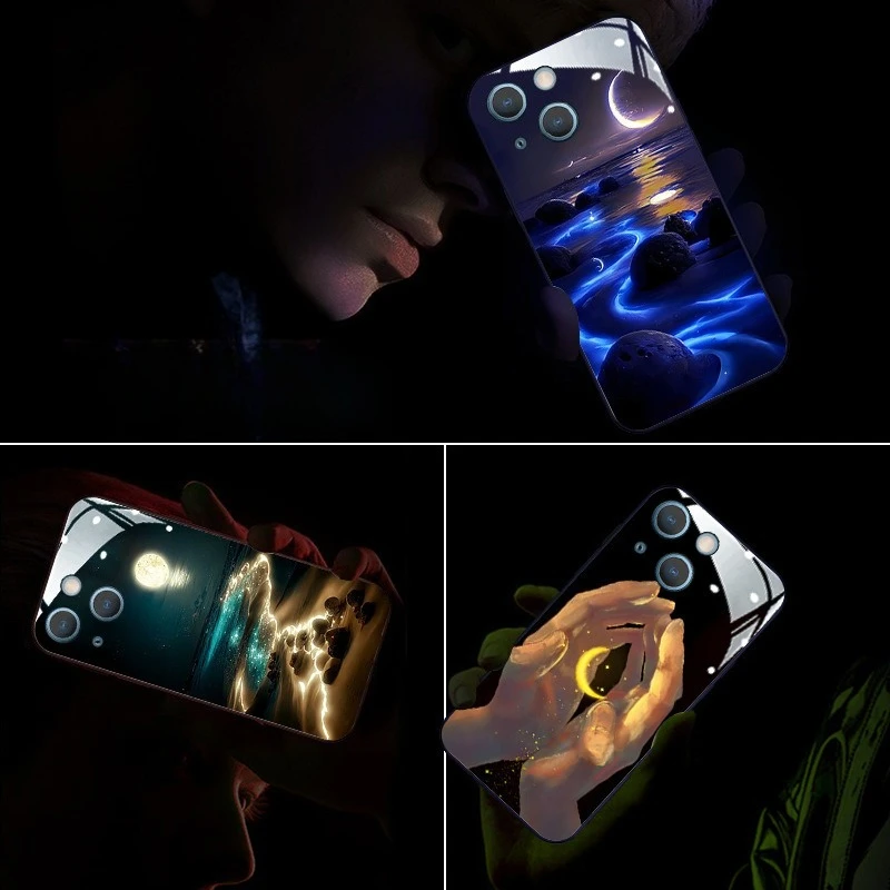 آيفون 11 برو ماكس XR XS ماكس 6 7 8 زائد غطاء حامي مقاوم للصدمات متوهجة النيزك الشاطئ LED دعوة تضيء جراب هاتف