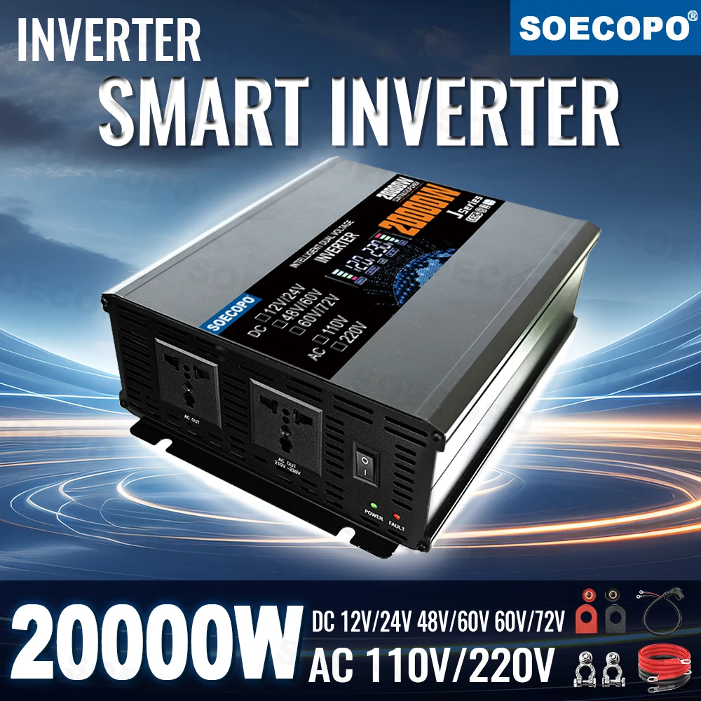 

SOECOPO 20000W Car Inverter 12V 24V to 110V/220V Car Voltage Converter 2 Sockets Dual Voltage Input for Camping Car Accessories