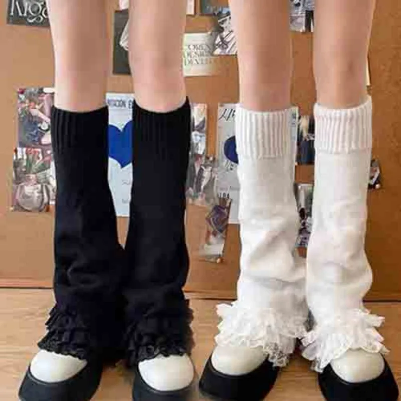 

Lolita Lace Leg Warmers Sweet Japanese Leg Over Knee Socks Winter Warm Knit Y2K Leg Covers Harajuku Boot Cuffs JK Lolita Sock