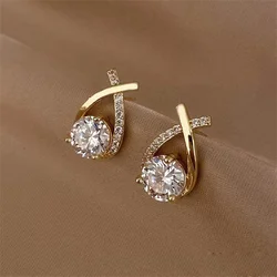 Fashion Cross Stud Earrings For Women Girls Korean Style Elegant Crystal Jewelry Ear Rings Fishtail Lady Earrings Gifts
