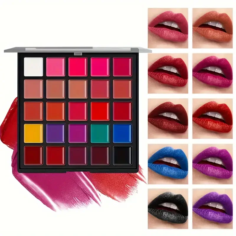 25-Color Lipstick Palette Long-Lasting 24-Hour Wear,Waterproof and Smudge-Proof,Multi-Purpose for Lips and Eyes,Valentine\'s Gift