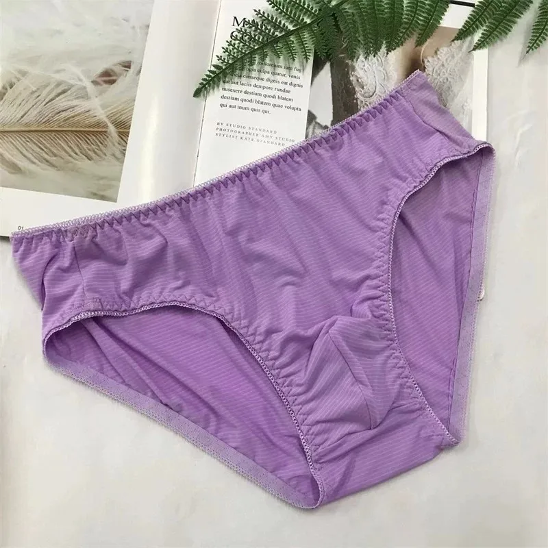 Sexy Men's Elastic Soft Fabric Simple Striped Underwear With Lace Edges DailyComfort Triangle Briefs BF Gifts