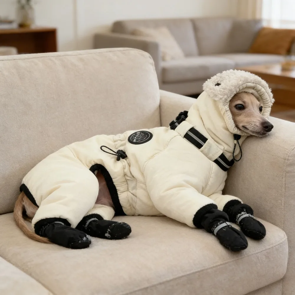 Large Breed Dog Winter Apparel Warm Lined Cotton Coat with Adjustable Suspenders Greyhound Doberman Alaskan Malamute Pet Wear