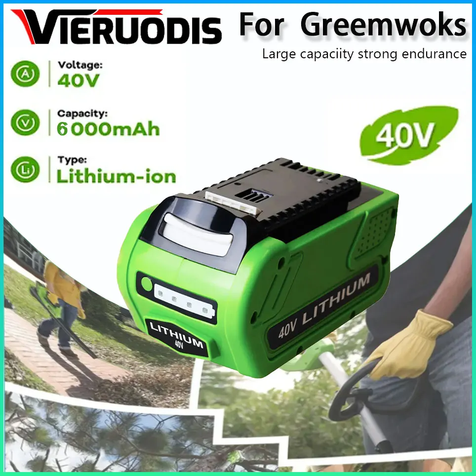 

40V Li-ion Rechargeable Battery 40V 6000mAh For GreenWorks 29462 29472 29282 G-MAX GMAX Lawn Mower Power Tools Battery