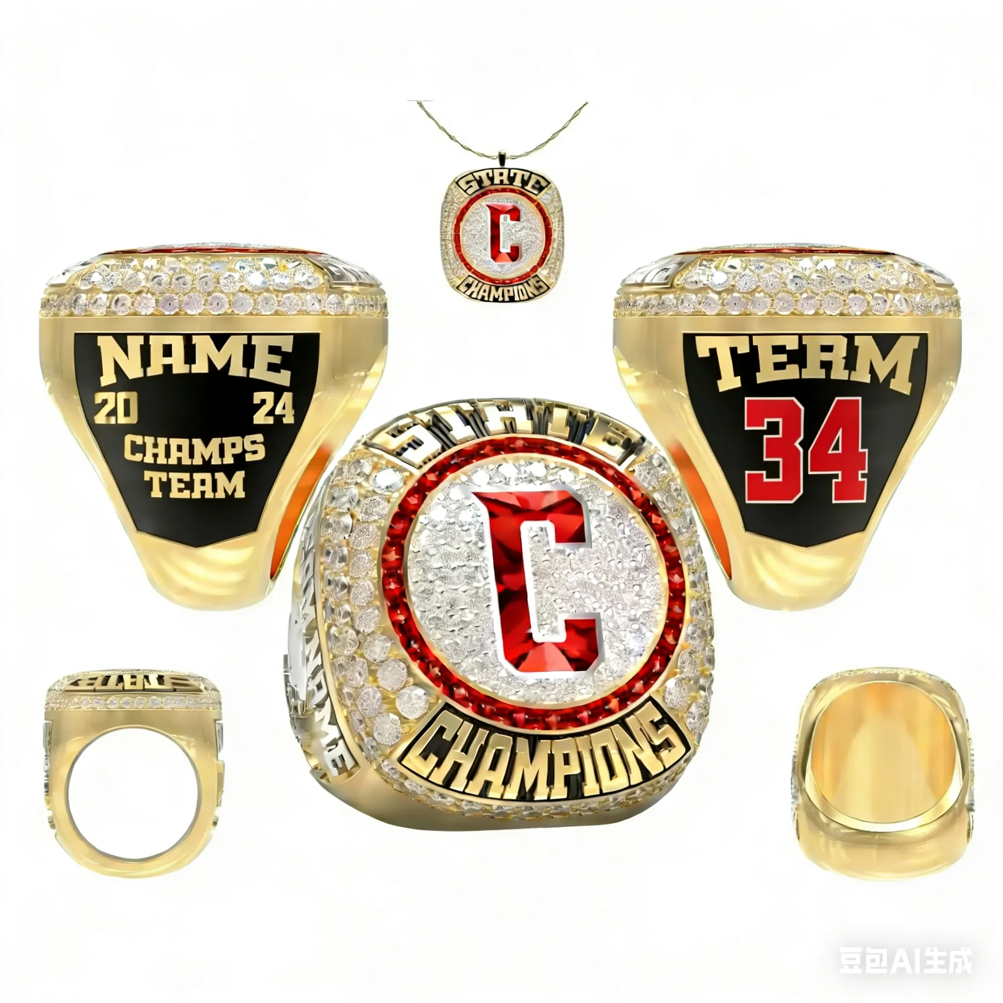 Customized sports championship rings, gold championship commemorative rings, rugby, baseball, basketball championship rings, cus