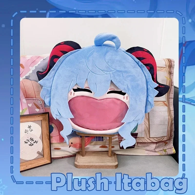 Jeu Genshin Impact Ganyu Cosplay sac en peluche grande bouche rire visage Transparent bleu Itabag sac à dos Anime bandoulière sac à bandoulière