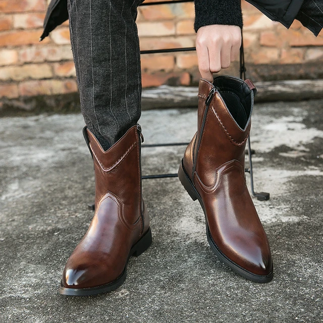 2023 Spring Brown Cowboy Boot Men Pointed Toe Slip on Men s Leather Boots Fashion Classic Brand Shoe Man Size 38 48 Botas Hombre AliExpress