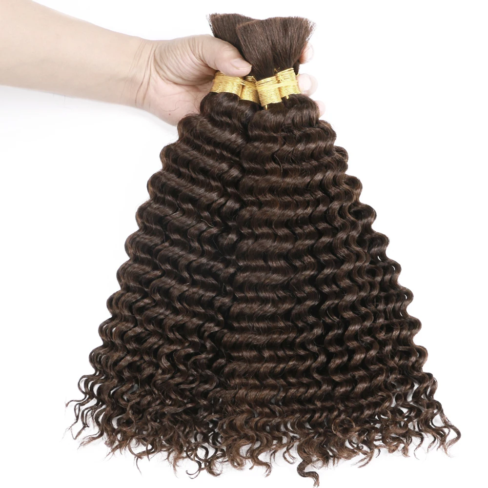 Chocolate Brown Braiding Hair for Boho Braids Human Hair Braiding Hair 2 Bundles/Pack 100g 18 Inch Deep Wave Boho Hair Braiding