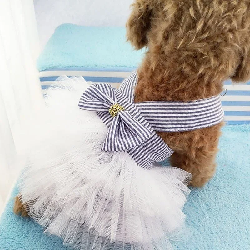 Spring Pet Summer Bowknot Pet Costume Dress Pet Dog Striped Cat Dog Puppy Wedding Princess Skirt Dog Clothes