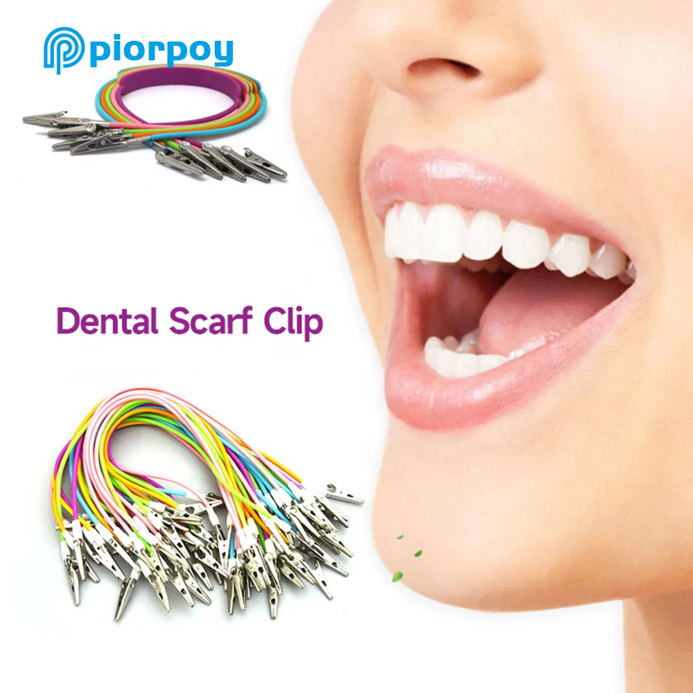 PIORPOY Dental Colourful Bib Clips 41cm Autoclavable Silicone Dental Patient Clip Scarf Clip Napkin Holder Dental Disposables