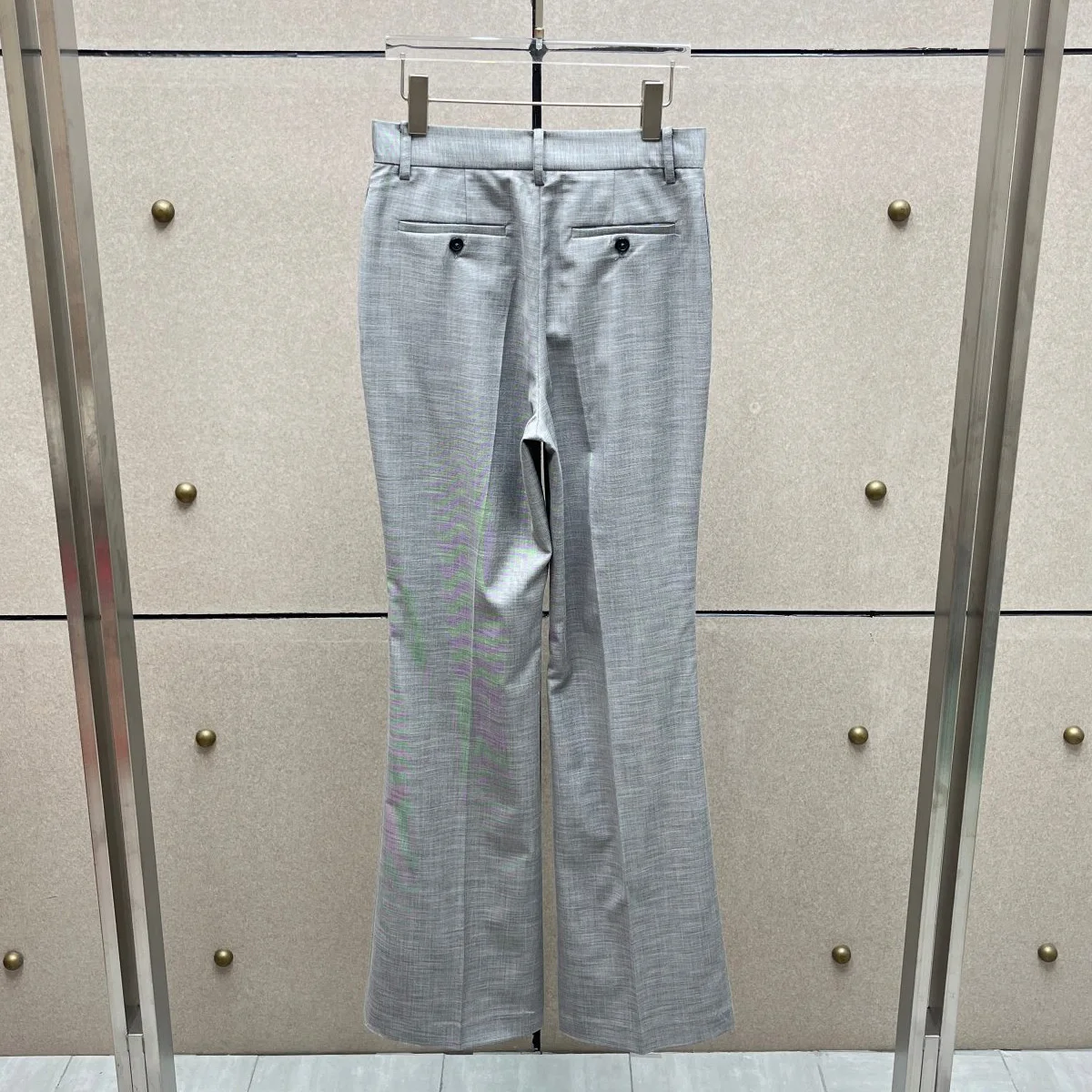 High Quality Women High Waist Flare Suit Pants, Textured Grey Slim Fit Long Trousers For Commute