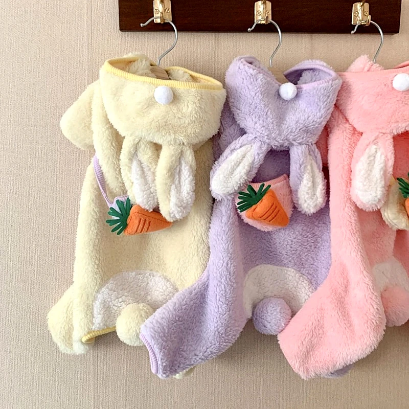 

Schnauzer Carrot Bodysuit Pet Four legged Fleece Warm Dog Clothes Winter Teddy Pullover Puppy Solid Color Clothing