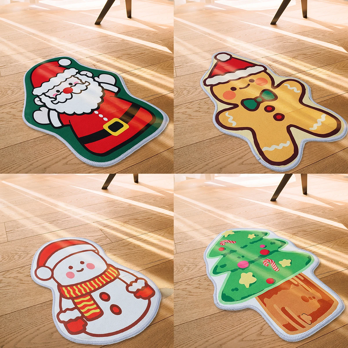 Christmas Irregular Door Mat Santa Claus Snowman Pattern Carpet Rug Christmas Decorations 2024 for Home New Year Decor 2025