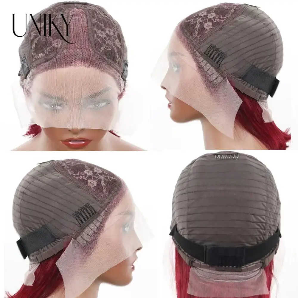 بيرو مستقيم قصير بوب الدانتيل شعر مستعار أمامي 13*5*2 T جزء الدانتيل شعر مستعار أمامي خصلات الشعر المستعار الإنسان 99j بورغ Red180% كثافة خصلات الشعر المستعار الإنسان